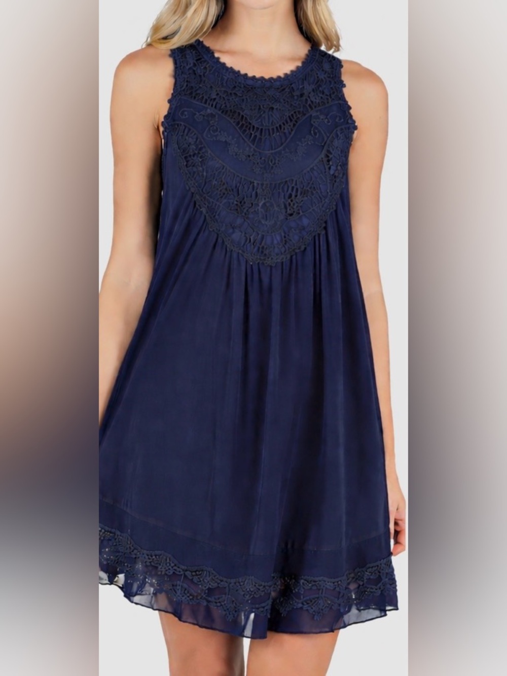 Altar'd State Charlotte Swing Dress in Navy Crochet Sleeveless Sz S (DJ2)